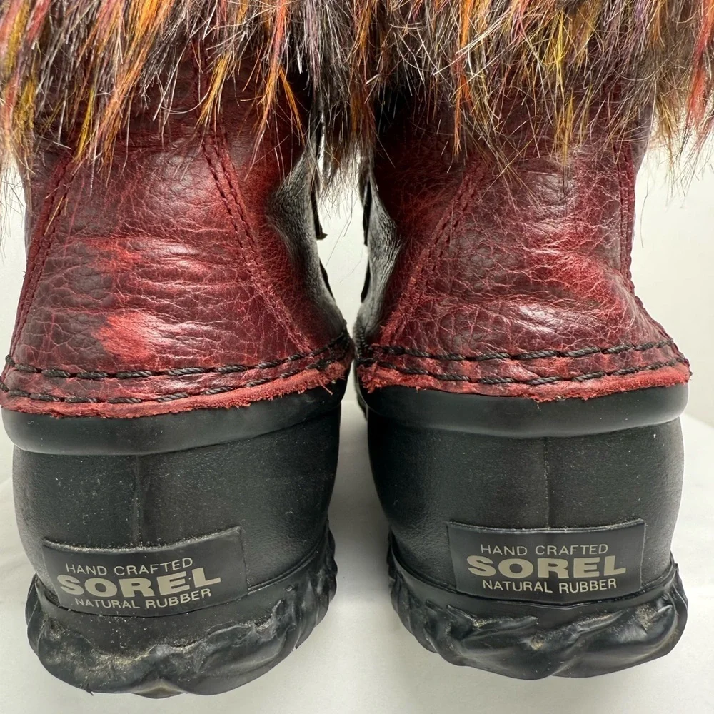 Sorel Out N About Lux Faux Fur Waterproof Boots Size 7.5 In Rich Wine